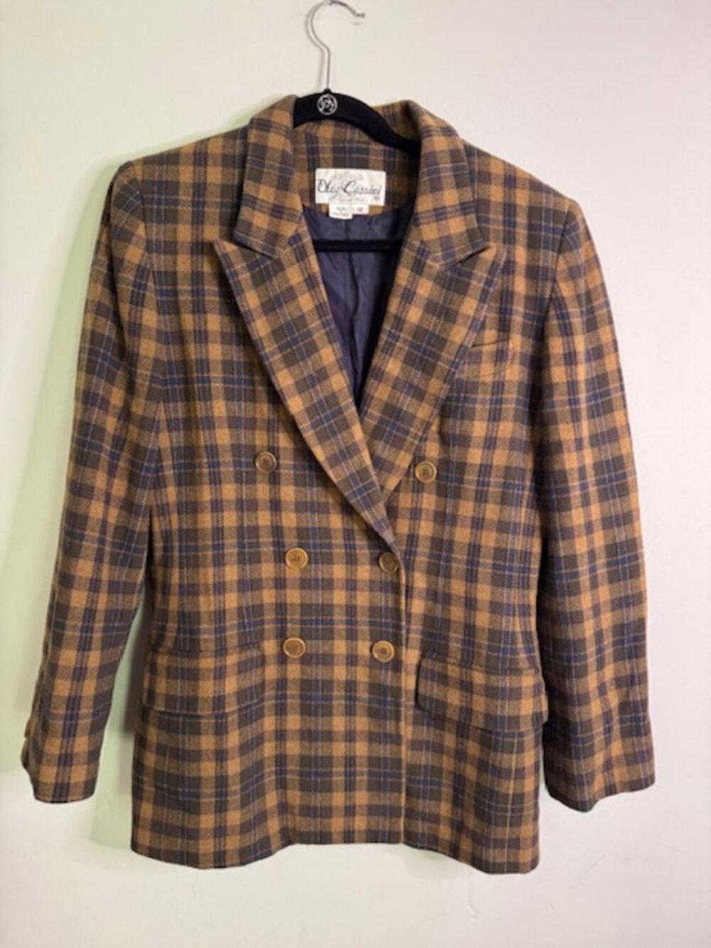 Vintage Oleg Cassini Double Breasted Women's Wool Blazer Plaid Size 12